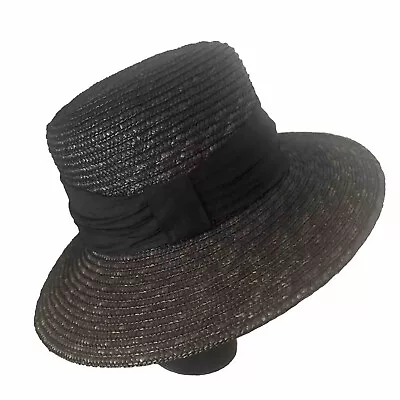 Vintage Betmar New York Womens Straw Fedora Hat Black • $14.99