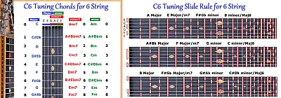 C6 Chord & Slide Rule Charts For 6 Six String Lap Steel Guitar - 2 Laminations • $17.95