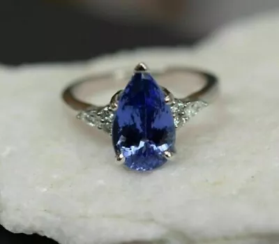 2Ct Pear Cut Natural Blue Tanzanite Engagement Ring 14K White Gold Silver Plated • $199.25
