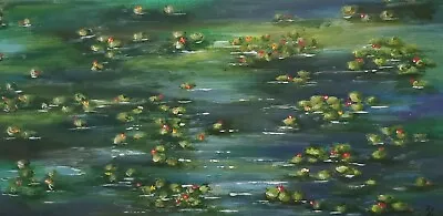 $34 • Buy Original Painting Lily Pad Pond Landscape Acrylic Canvas Impression Art Crossley