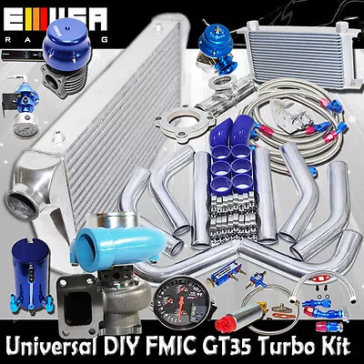 DIY Universal BLUE EMUSA GT35 Turbo Kit FMIC High Performance • $758.99