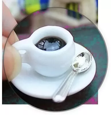 Dollhouse Miniature Coffee Filled Cup With Saucer & Spoon Very Realistic • $4.19