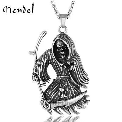 MENDEL Mens Gothic Death Skull Grim Reaper Necklace Pendant Stainless Steel Men • $10.89