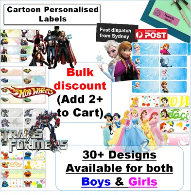 $3.99 • Buy Personalised Vinyl Name Label School Sticker Cartoon Kids Waterproof Boy Girl