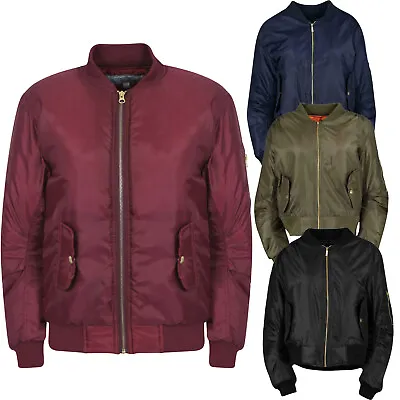 Ma 1 Bomber Jacket Ladies Classic Zip Up Vintage Coat Women Padded Biker Jackets • £11.99