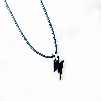 1 X Handmade Black Lightning Bolt Acrylic Necklace ~Retro~80s~Rave~Gift • £3.25