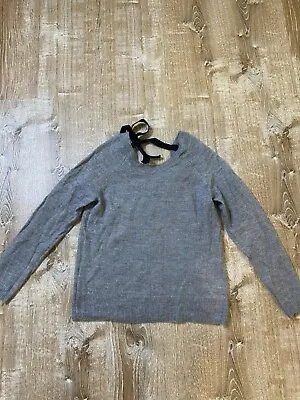 J Crew Mercantile Sweater Small Gray With Black Bow Tie Open Back Alpaca EUC • $24.97