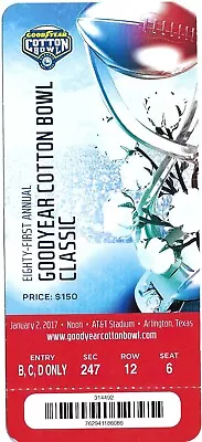 2017 COTTON BOWL CLASSIC College Football FULL Ticket WISCONSIN/WESTERN MICHIGAN • $11.96