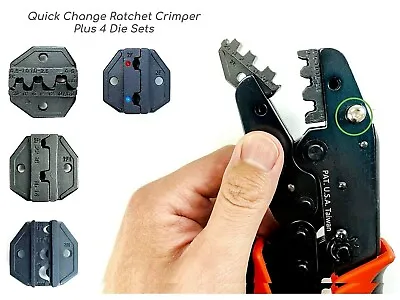 Quick Change Ratchet Crimp Tool 4 Die Sets Flag Pin Ring Open Barrel Terminal • $59.50
