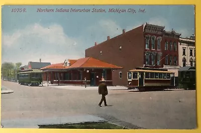 Postcard 1910 Photo Northern Indiana Interurban Station ￼￼￼Michigan City Indiana • $11