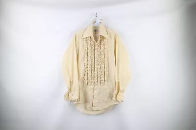 Vintage 60s Streetwear Mens 14 32 Gothic Ruffled Tuxedo Button Shirt Beige USA • $69.95