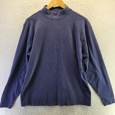 Lands End Turtleneck Shirt Mens Large Blue 42-44 Long Sleeve 100% Cotton Mock • $19.88