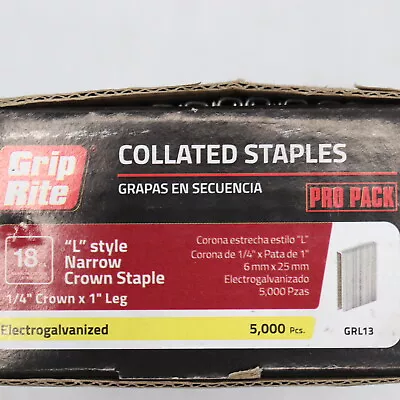 (5000-Pk) Grip Rite L-Style Narrow Crown Staples Galv Steel 18-Ga 1  X 1/4  • $18.54