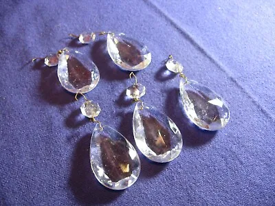5- Vintage Chandelier 2  Tear Drop Crystal Glass Facet Prisms W/ 1/2  Octagon 3  • $12
