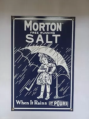 Vintage Morton Salt Porcelain Enamel Sign Very Nice Condition • $59.69