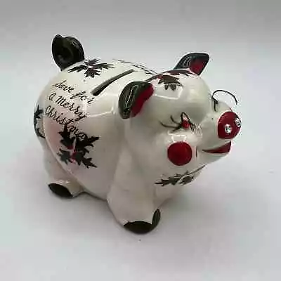 Vtg Christmas PIG Piggy Bank 1950s KREISS Save For A Merry Christmas Eyelashes • $22.99