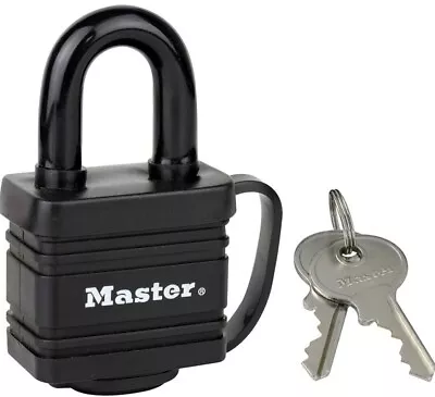 Master Lock 7804EURD Laminated Padlock With Key And Thermoplastic Cover Black • £9.99