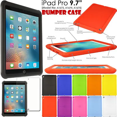 For Apple IPad PRO 9.7  Shock Protective Tough Rugged Rubber BUMPER Case + Film • £7.95