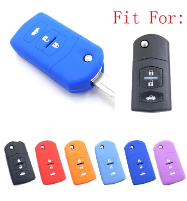 Fit MAZDA 2 5 6 3 Button Flip Remote Smart Key Fob Silicone Skin Case Cover • $8.36