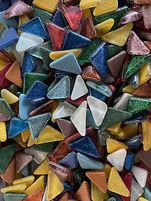 50 Glitter Triangles Mix Colors Glass Mosaic Tile Pieces - 1/4 -3/4  Size - 3/16 • $8.95