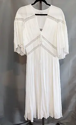 Reiss Delphine Womens Macrame Midi Dress White US Size 6 3/4 Sleeve Eyelet • $179.99