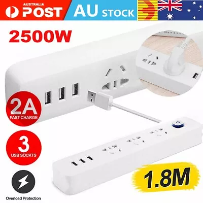 1.8M Power Board 3 Way Outlet Socket Charger USB 3 Port Charging Surge Protector • $15.29