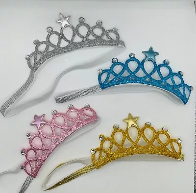 Baby Girl Boy Glitter Princess Crown Tiara Elastic Headband Sparkly New Birthday • £3.25