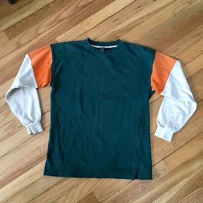 VTG 90s BIDERMANN INDUSTRIES Colorblock Crew Sweatshirt Cotton S Green • $19.99