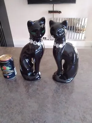 Black Tall Cats Ceramic Sparkle Collars Modern Decor 28cm X12cm • $21.46