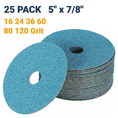 25 Pack 5 Inch Zirconia Resin Fiber Disc 60 80 120 Grit Sanding Grinding Discs • $23.29