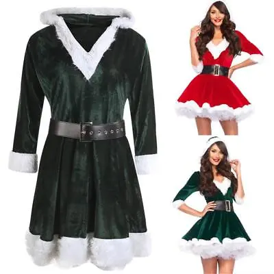 Christmas Mrs Santa Claus Costume Santa Dress Hat Fancy Dress Cosplay Outfit • $21.59