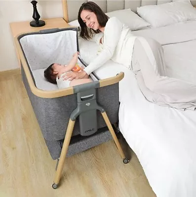 AMKE 3 In 1 Adjustable Baby Bassinet Bedside Sleeper Crib Newborn/Infant Grey • $24