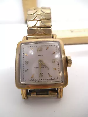 Vintage Square Face Saga 10K Gold Watch Made U.S.A. For Repair/Parts • $24.99