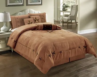 Twin Full Queen Cal King Brown Tan Beige Cowboy Star Western 7 Pc Comforter Set • $213.90