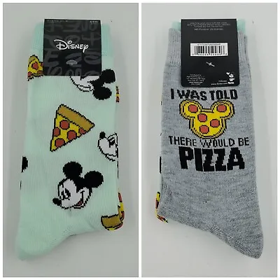 2 Pair Disney Mickey Mouse Socks Adult Shoe Size 6.5-12 Crew Gift Pizza S8 M • $12.89