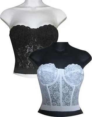 Low Plunge Backless & Strapless Bridal Lace Corset Girdle Underwire Bra Bustier • £14.45