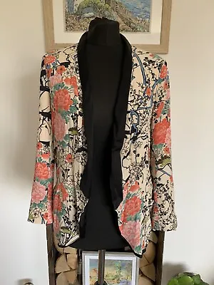 Rare ZARA Floral Print Pink Cream Oriental KIMONO Blazer Jacket - Size M • $48.53