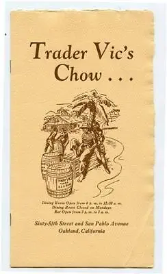 $498 • Buy Trader Vic's Chow Restaurant Menu TIKI Oakland California 1930's