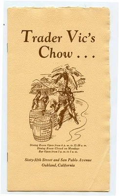$498 • Buy Trader Vic's Chow Restaurant Menu TIKI Oakland California 1930's