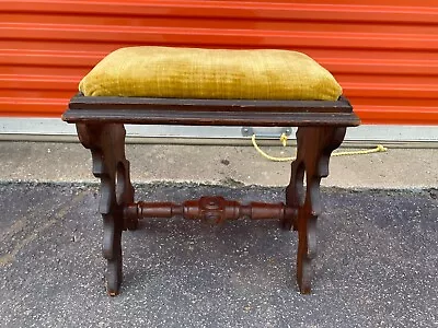 Antique Early 1900s Walnut & Upholstered Foot Stool • $69.98