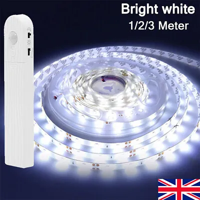 White PIR Motion Sensor LED Strip Light Battery Powered Stairs Cabinet Closet • £6.40