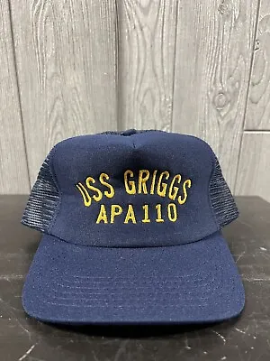 Vintage Navy SnapBack Mesh Trucker Hat USS Griggs APA 110 OSFA USA • $17.99