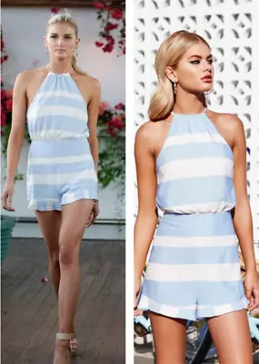 Kookai Piazza Playsuit Romper Size 38 (10) Blue White Stripe Halter Sleeveless • $55