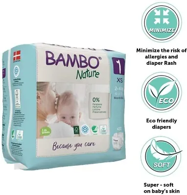 Bambo Nature Premium Eco Nappies New Born Size 1 4-9lb/2-4kg Pack Of 22 • £7.98