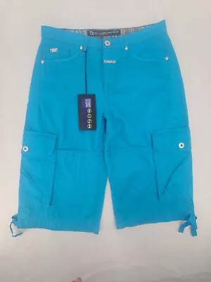 Marithe Francois Girbaud NWT 34 Aqua Blue Cargo Shorts Long Pocket Relax Fit Men • $48