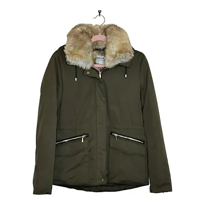 Zara Trafaluc Faux Fur Hooded Parka Coat Jacket Women's Size S Army Green • $33.19