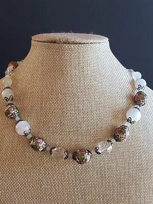 Vintage Glass Wedding Cake Bead Necklace With Moon Glow & Aurora Borealis  • $10