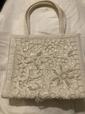 Caroline Charles Cream Evening Bag Silk Crochet Embroidered Mount Unused • £6.99
