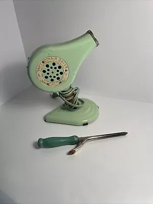 Vintage 1950s Handy Hannah Hair Dryer W/ Stand Mint Green And Curling Iron. • $30