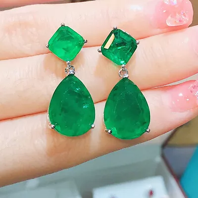 New Charming Women Jewelry Neon Green Tourmaline Gems Silver Dangle Earrings • $11.89